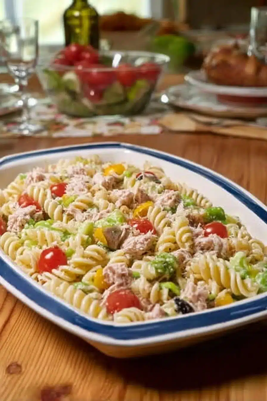 Salade de pâtes froide au thon avec légumes frais