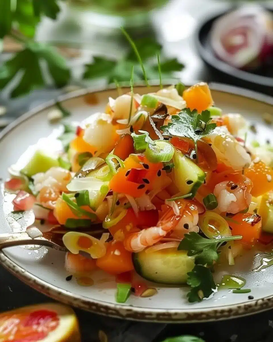 Salade hawaïenne exotique avec fruits frais et légumes croquants