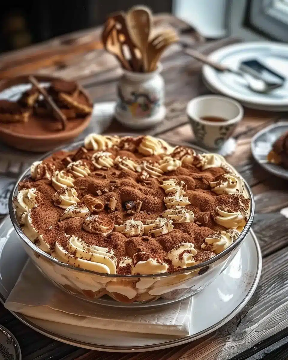Tiramisu style Kinder Bueno délicieux et crémeux, parfait pour les amateurs de desserts.