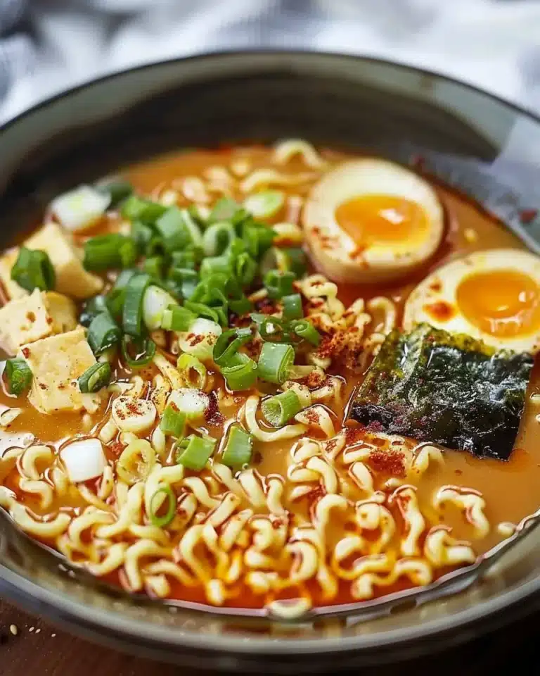 Bol de ramen miso épicé one-pot avec légumes et œuf coulant